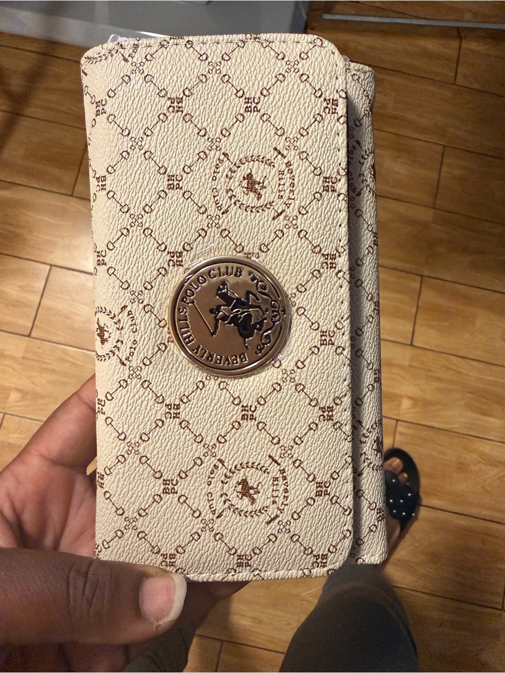 Beverly Hills Polo Club Cream Wallet Phone Case with Brown Monogram